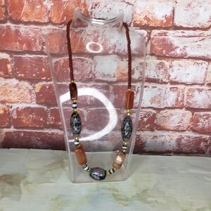 Vintage 70s Polished Agate and Carnelian Beaded Necklace